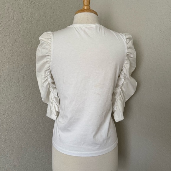 See By Chloe White Puff Gathered Sleeve T-Shirt Sz XL Quiet Luxury Parisian Chic - Picture 4 of 9